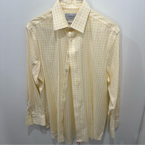 Charles Tyrwhitt Yellow and White Plaid Men’s Button Down Shirt - Picture 3 of 8